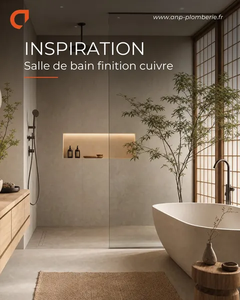 Publication ANP : inspiration de salle de bain avec finitions cuivrées